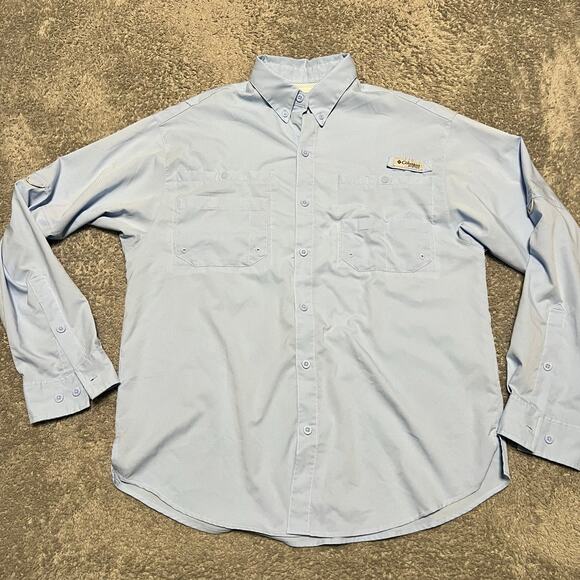 Columbia Shirt Mens Medium Light Blue PFG Performance Fishing Ling Sleeve - Picture 1 of 7